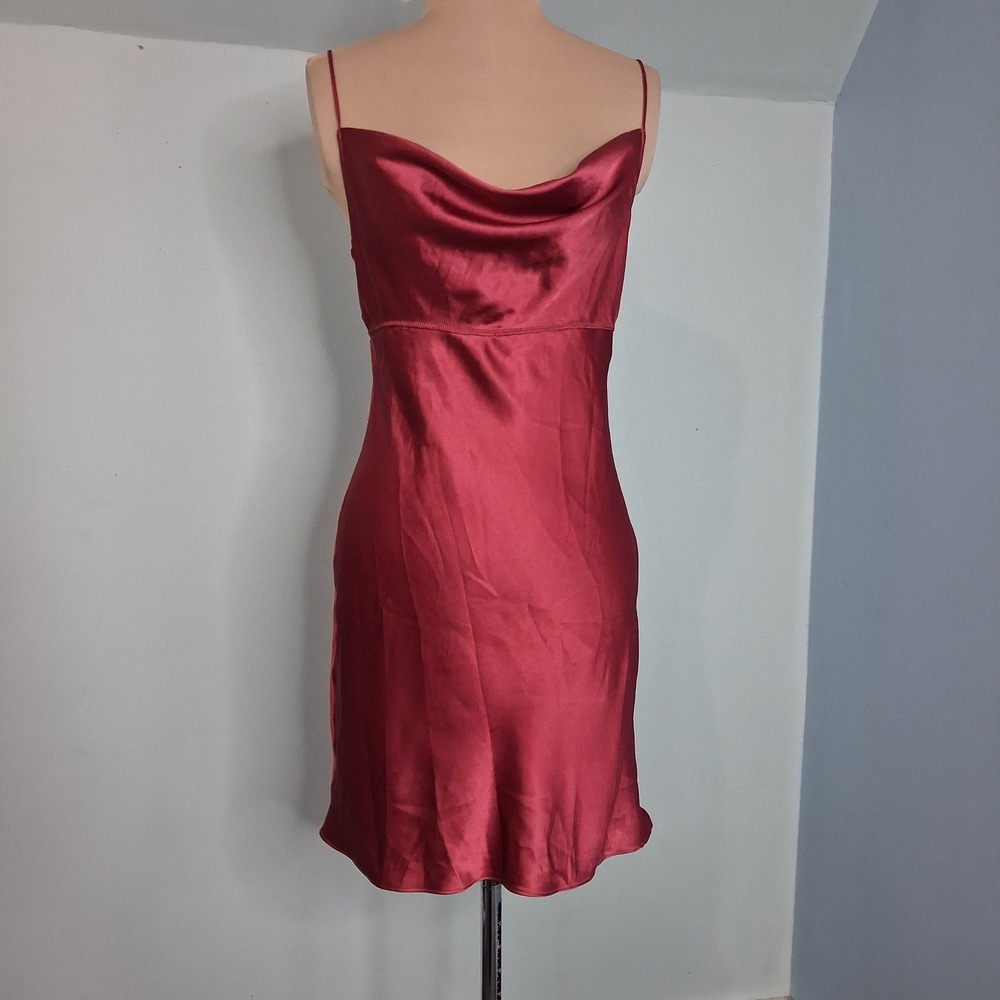 Victoria's Secret Burgundy Satin Cowl Neck Slip Dress 90s Y2K Keyhole Back Small